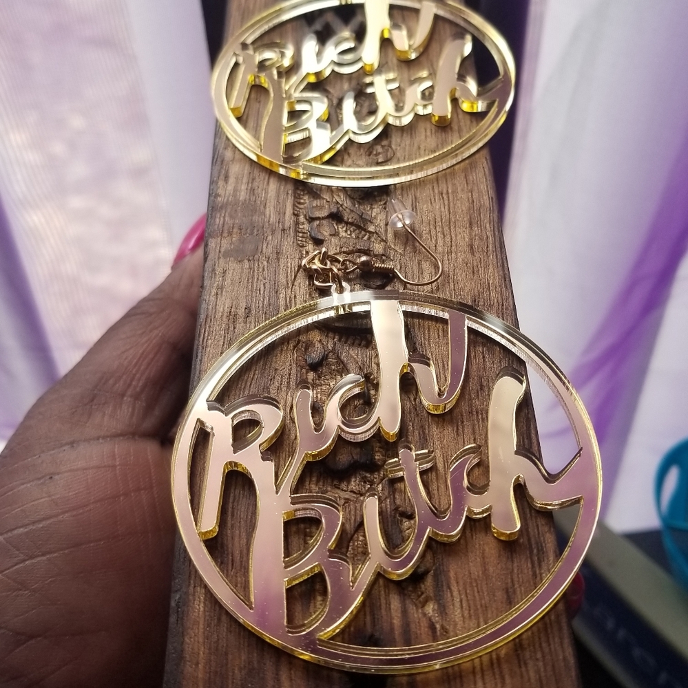 Gold Lightweight Rich Bitch Earrings